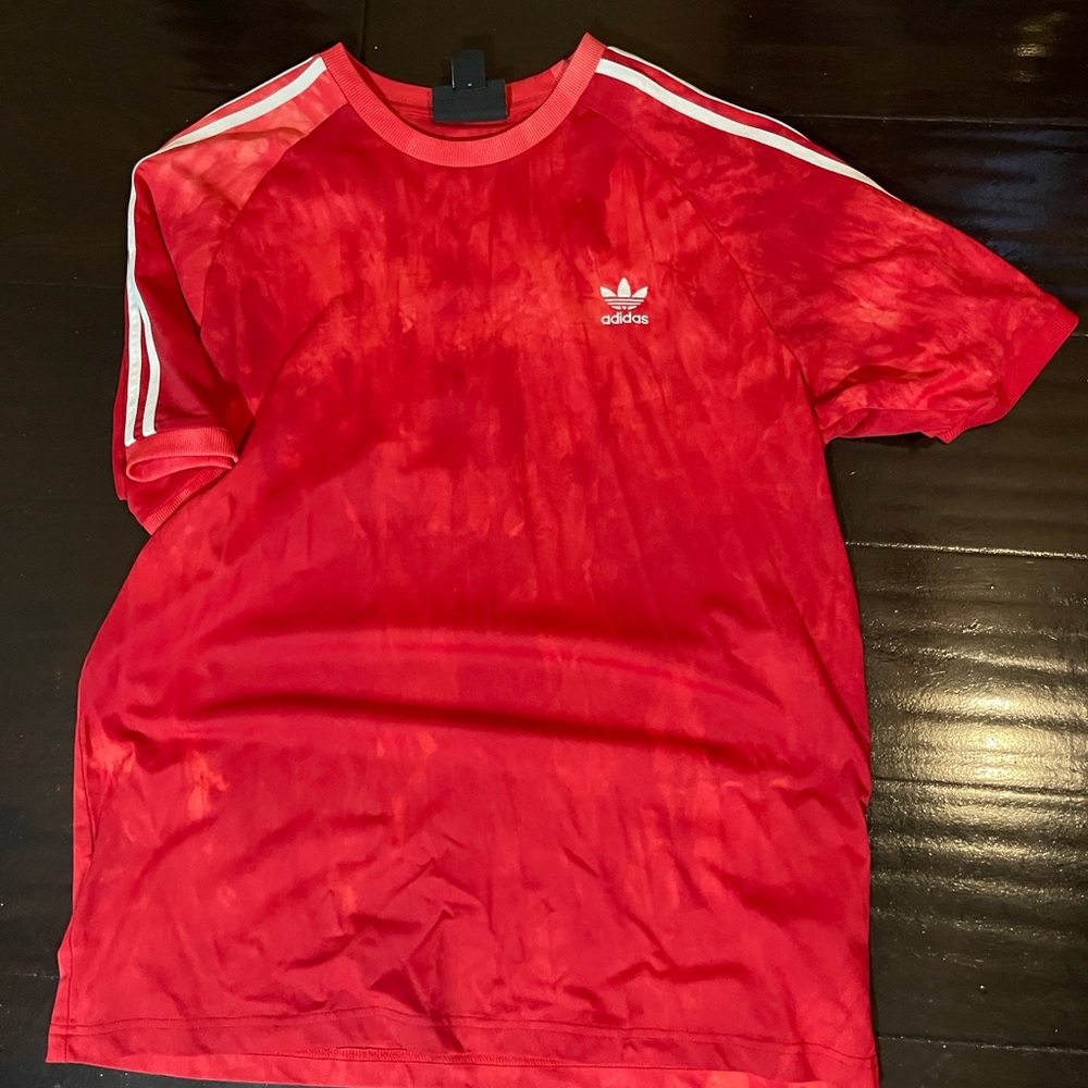 adidas Red Jersey Shirt with White Stripes